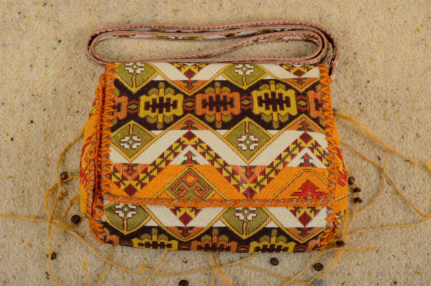 Handmade fabric shoulder bag  ethnic accessory unusual present stylish bag photo 1