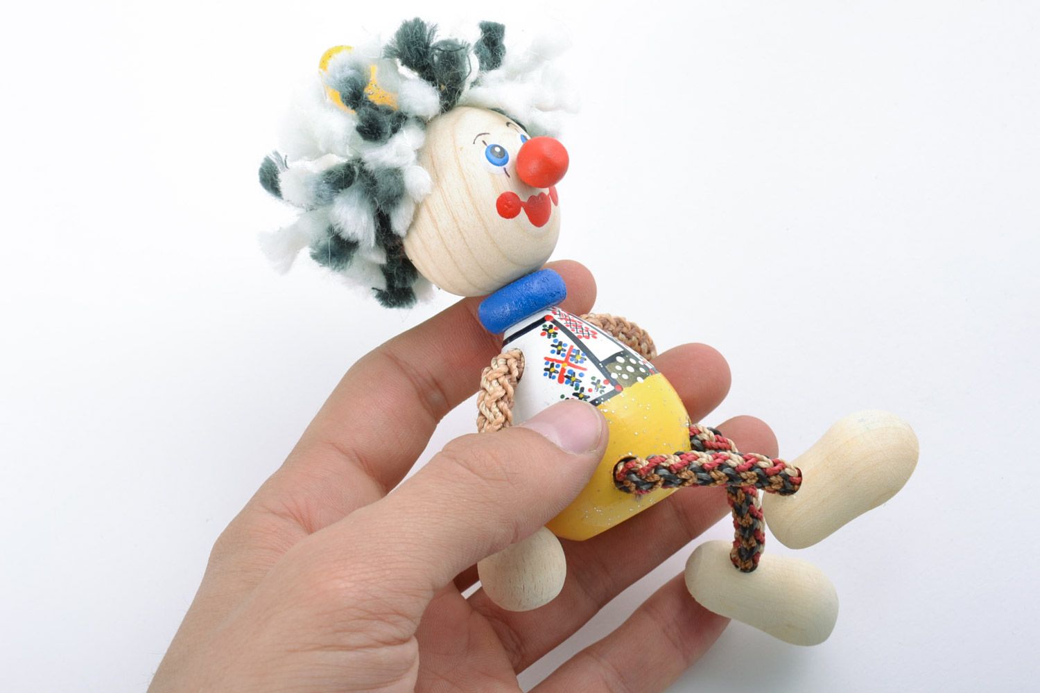 Wooden handmade eco friendly toy bright funny little clown painted manually photo 2