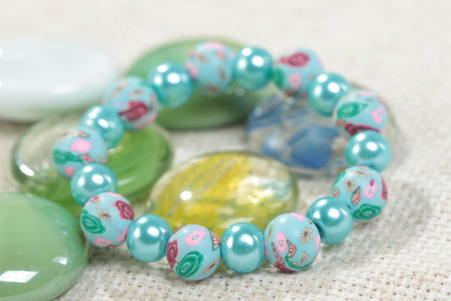 Small handmade children's polymer clay bracelet with beads designer jewelry photo 1