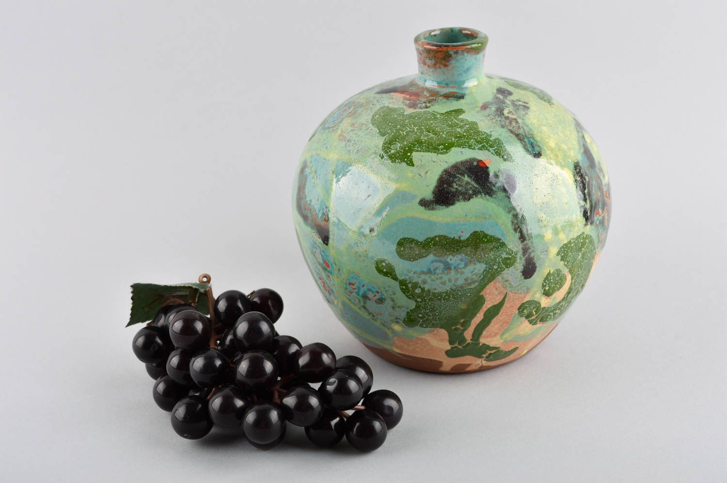 Green art round ball-shaped ceramic vase wine pitcher 5 oz for home décor 7, 0,09 lb photo 1
