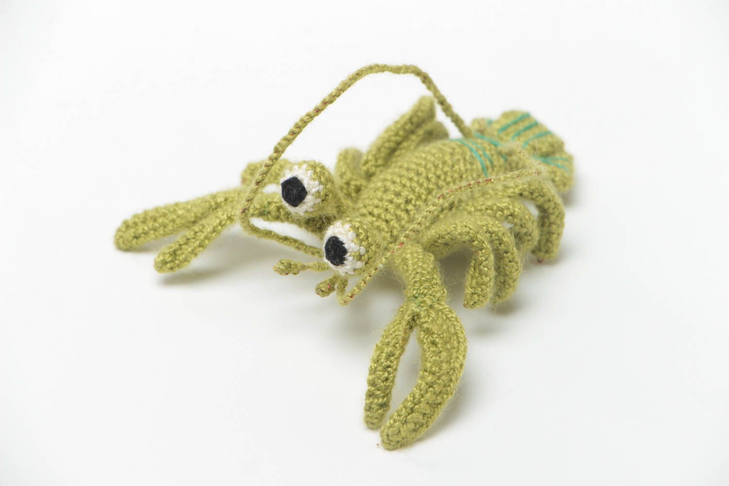 Small handmade children's crochet soft toy green crawfish photo 2