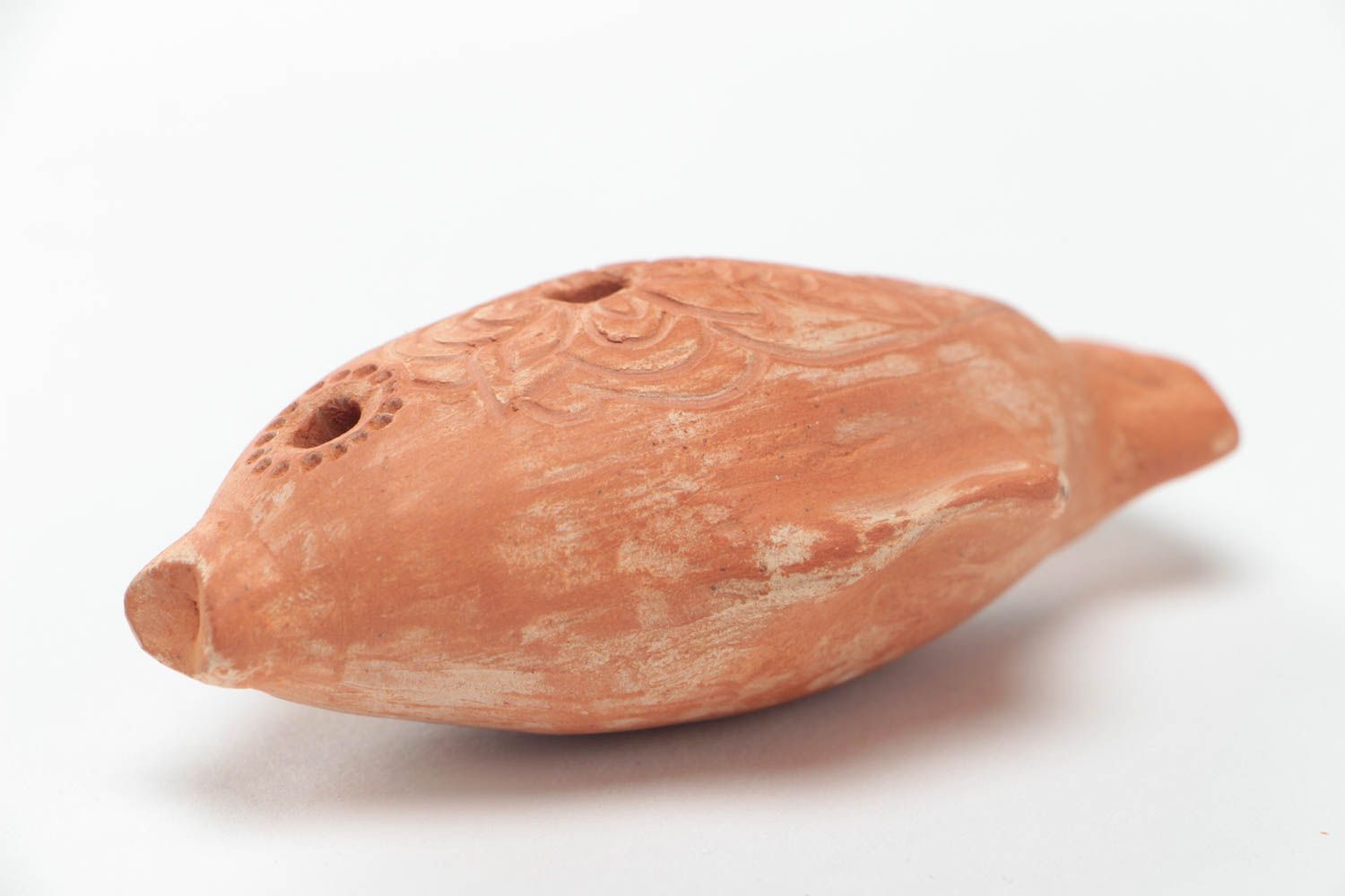 Sifflet ocarina poisson en terre cuite fait main marron original pour enfant photo 3