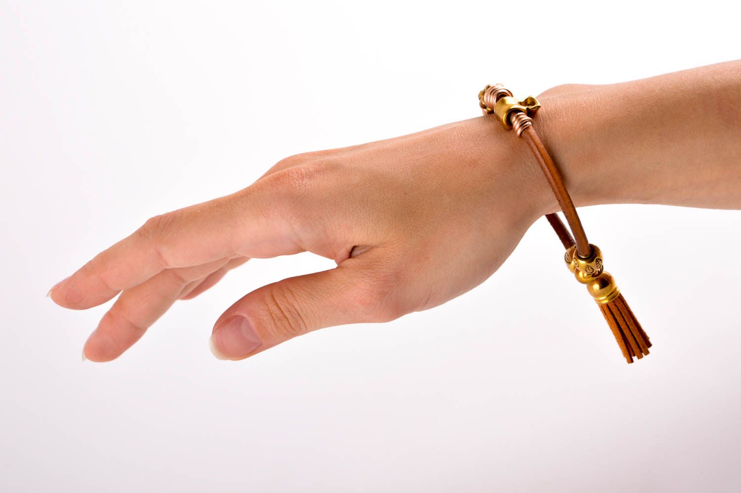 Bracciale di pelle fatto a mano braccialetto tenero da polso per donna foto 5
