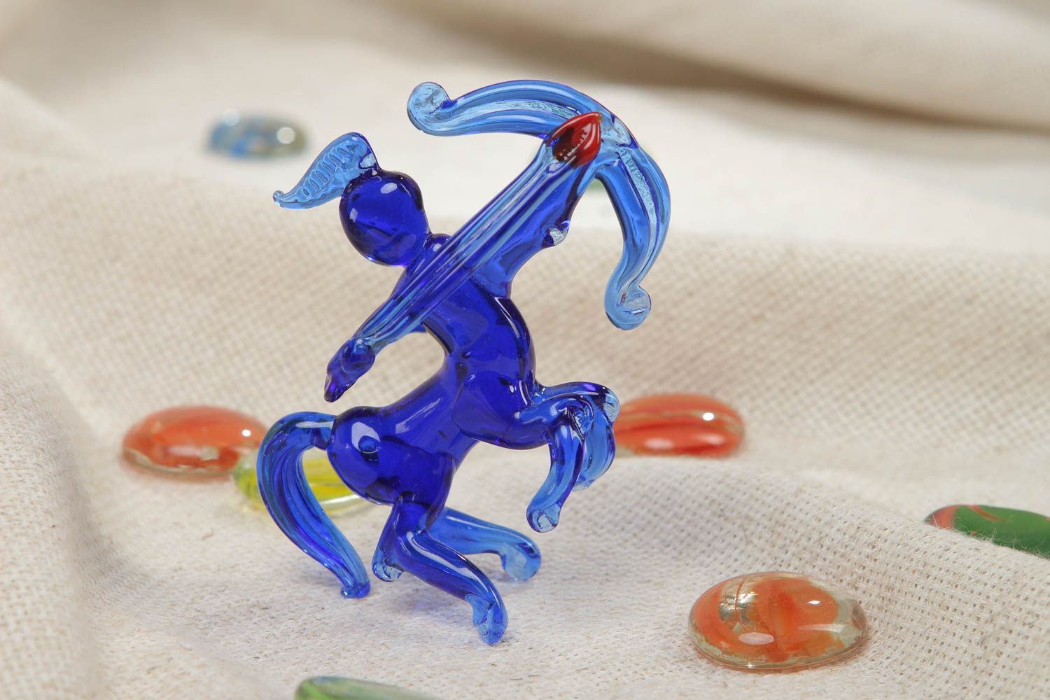 Petite figurine en verre au chalumeau Sagittaire décorative bleue faite main photo 5