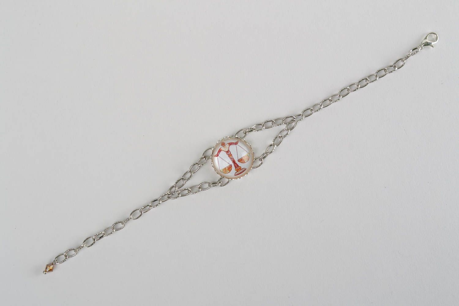 Handmade metal chain bracelet with glass Libra zodiac sign photo 2