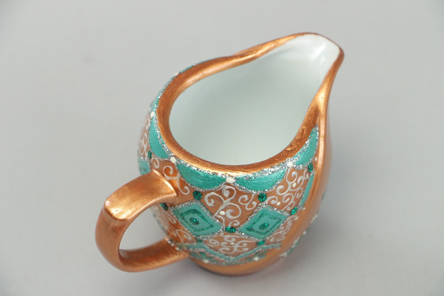 5 oz hand-painted creamer pitcher in gold and green colors 0,25 lb photo 2