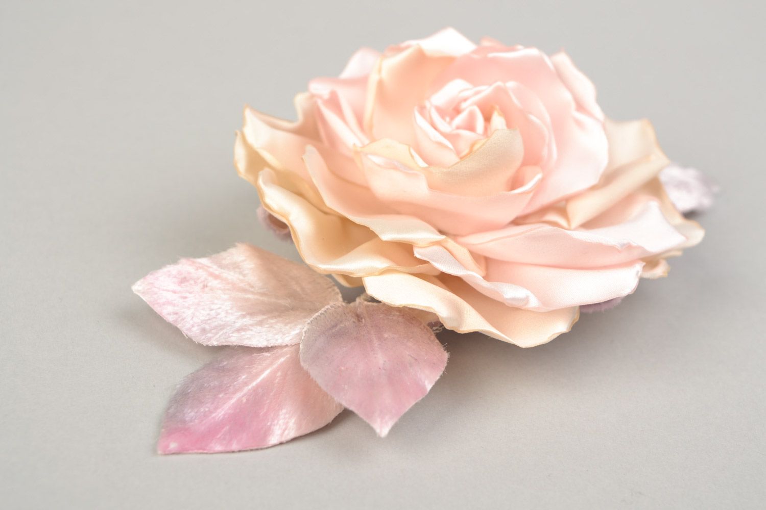 Unusual beautiful women's handmade fabric flower brooch of pastel color Rose photo 4