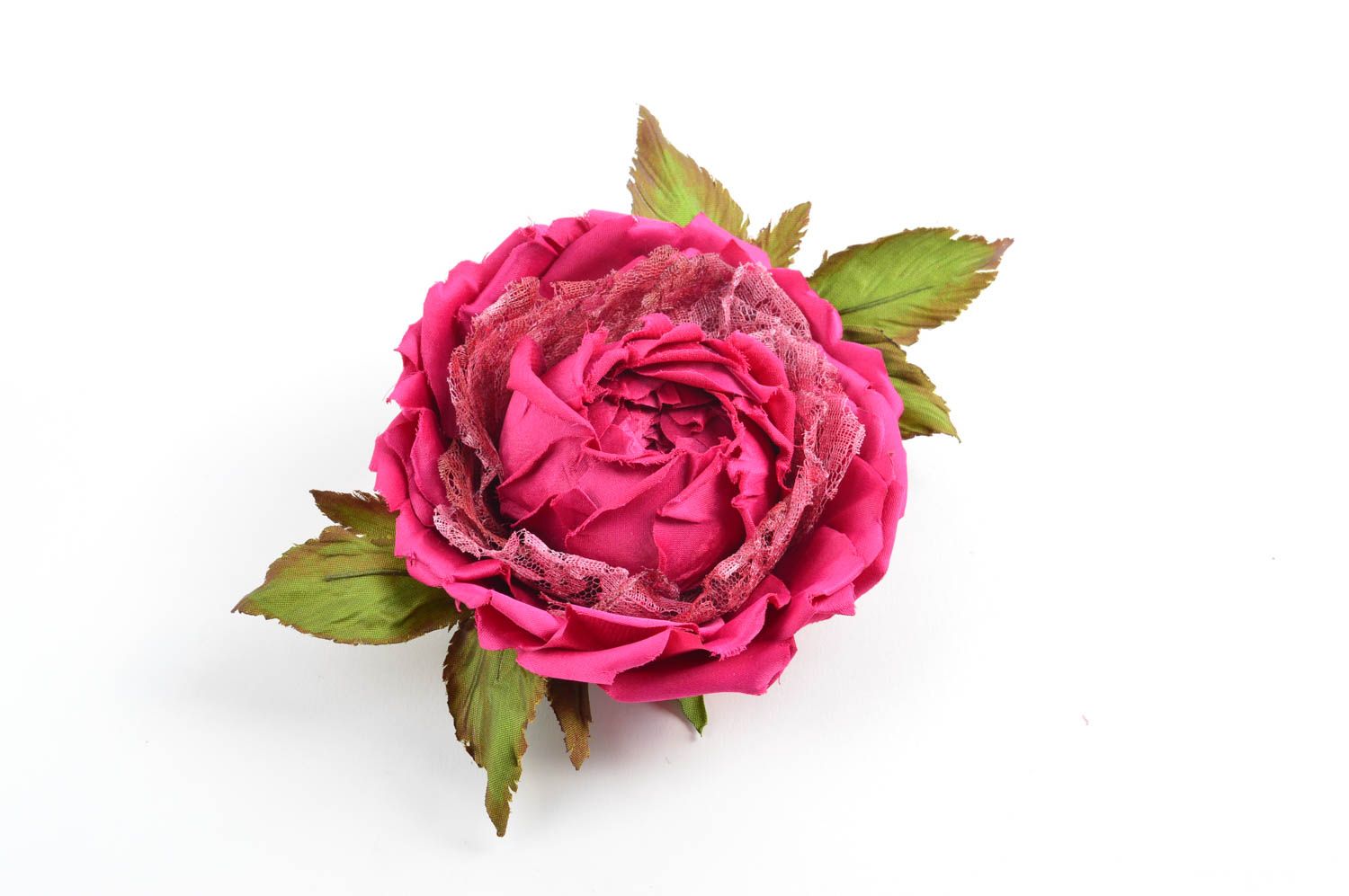 Брошь из шелка хэнд мэйд брошь-заколка пурпурная роза авторская бижутерия фото 2