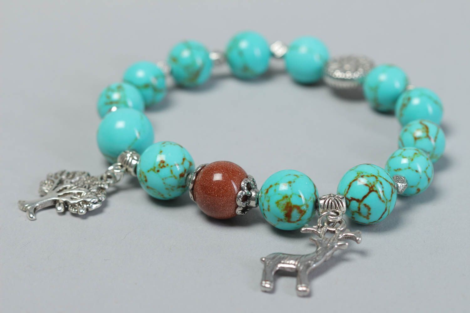 Handmade bracelet with charms accessory with natural stones beaded jewelry photo 3