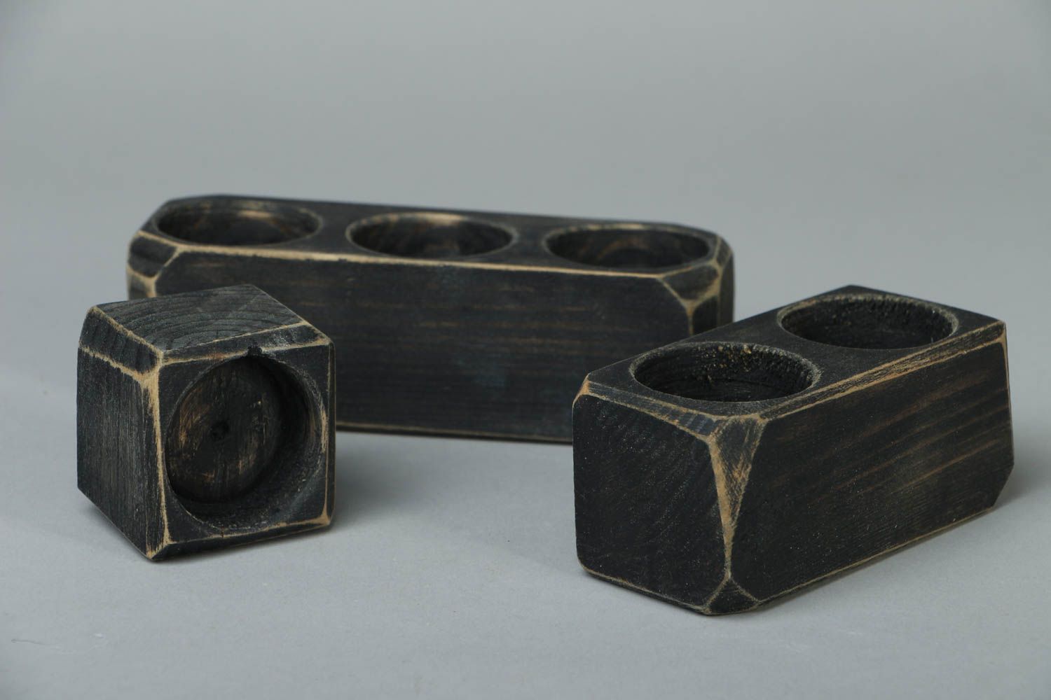 Holz Kerzenhalter Set in Schwarz foto 1