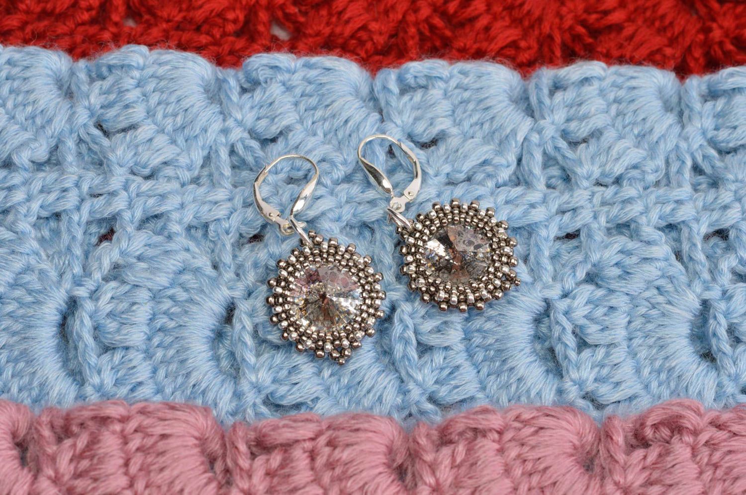 Handmade earrings with rhinestones shiny earrings evening earrings for girls photo 1