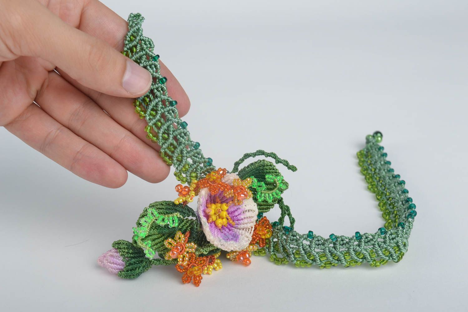 Handmade jewelry set woven lace necklace woven flower brooch beadwork ideas photo 5