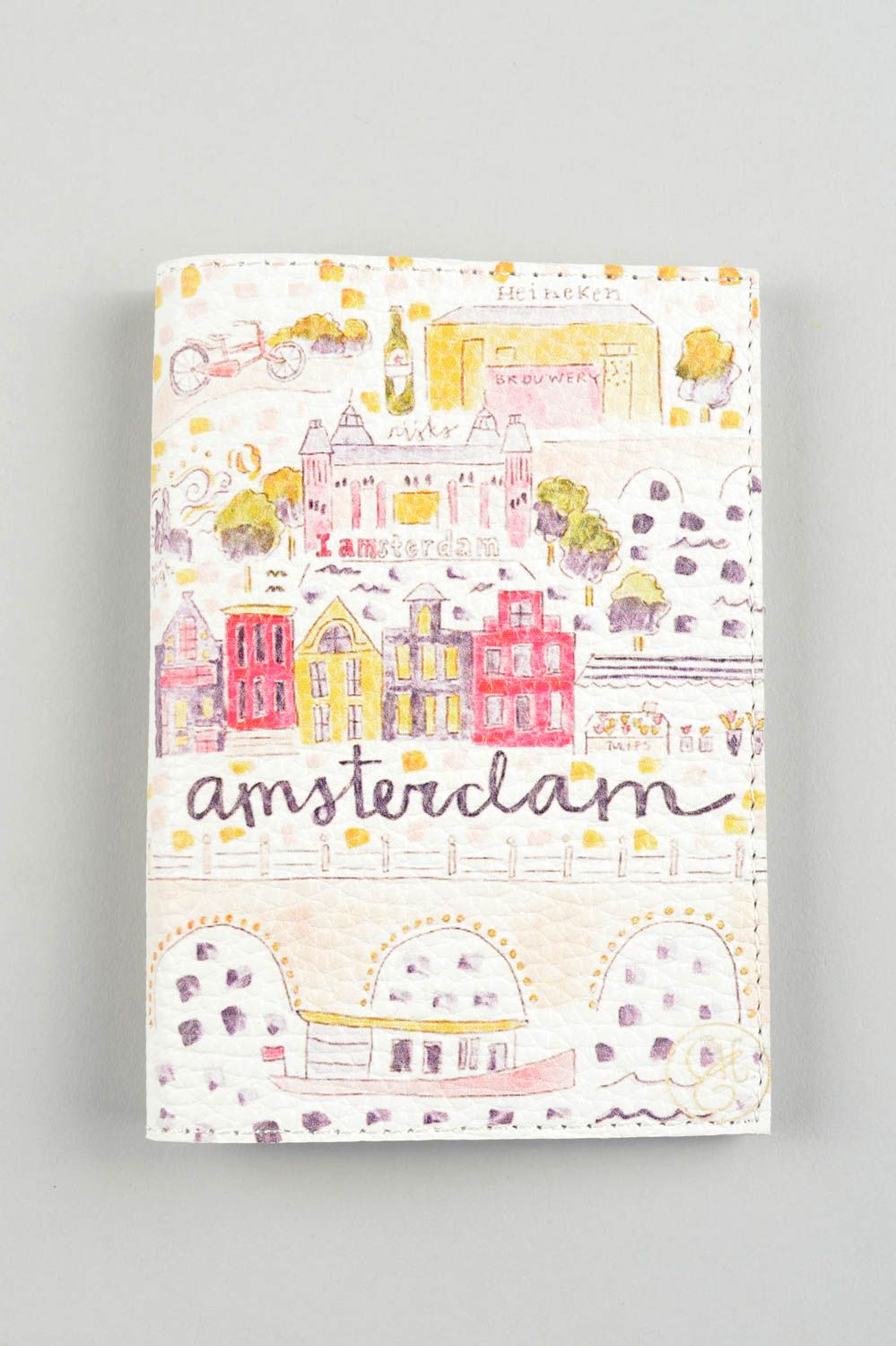 Funda de cuero artesanal regalo original estuche para pasaporte Ámsterdam foto 5