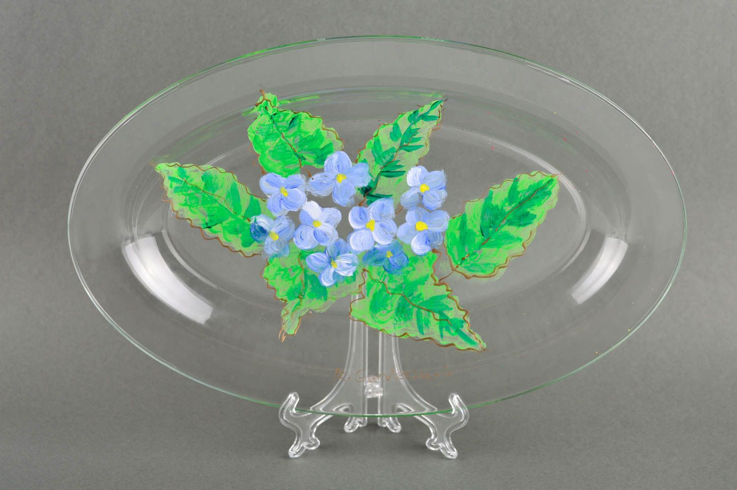 Assiette plate faite main Vaisselle design en verre Déco maison peinture photo 1