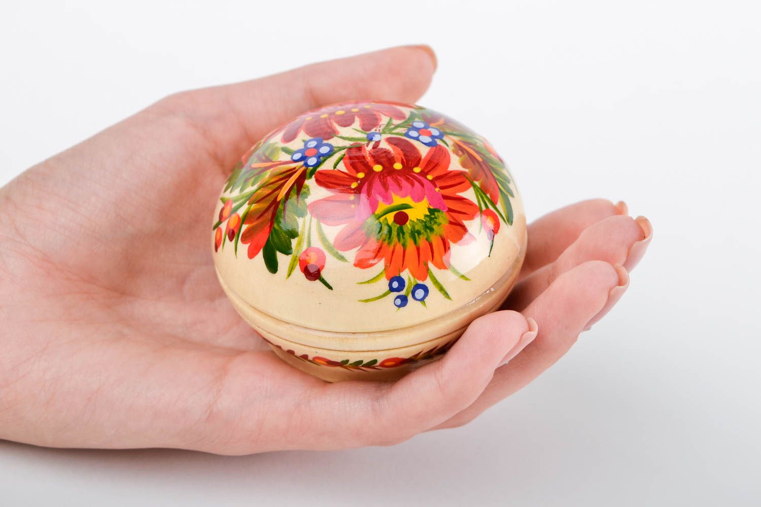 Petite Boîte à bijoux Décoration maison fait main avec peinture ronde design photo 2