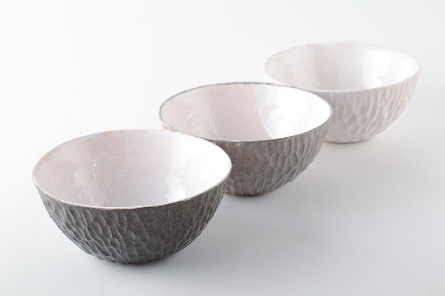 Set of handmade glazed clay bowls 3 items photo 3