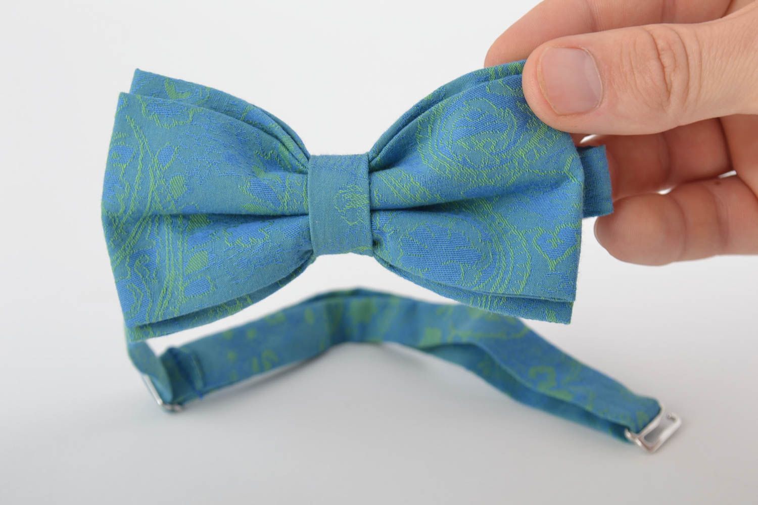 Beautiful homemade unusual textile bow tie of festive design photo 4