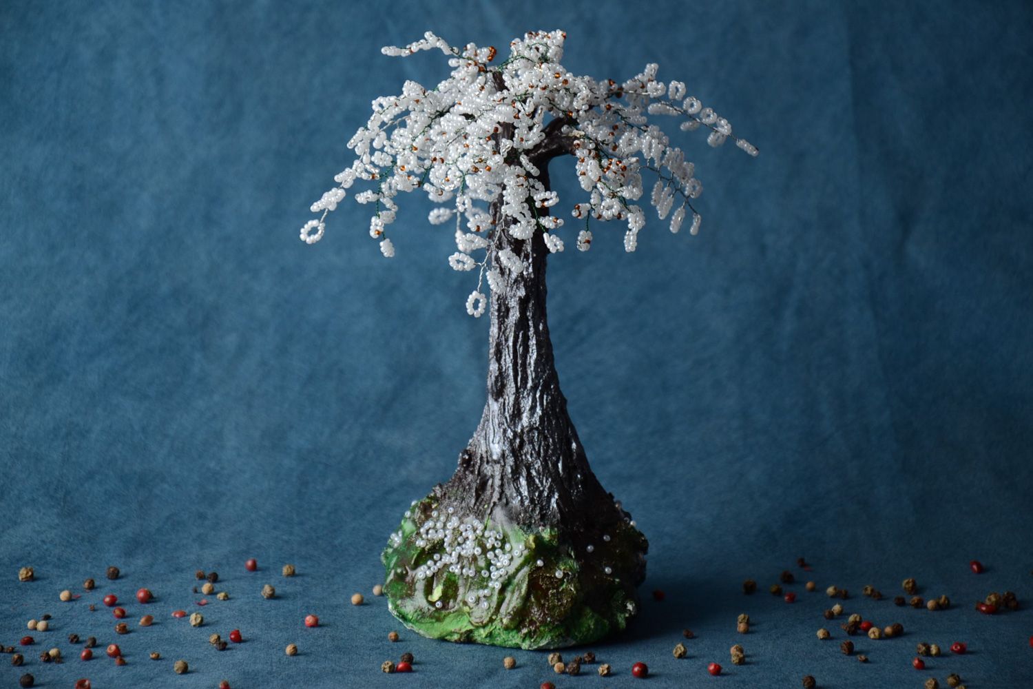 Handmade decorative happiness tree with white beads Sakura for table decoration photo 1