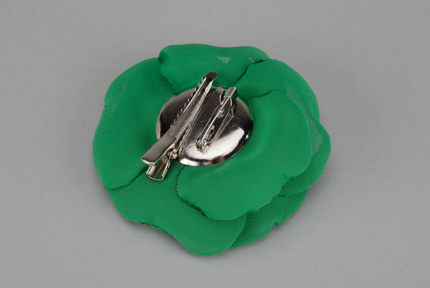 Brooch-hair pin made of chiffon Green flower photo 2