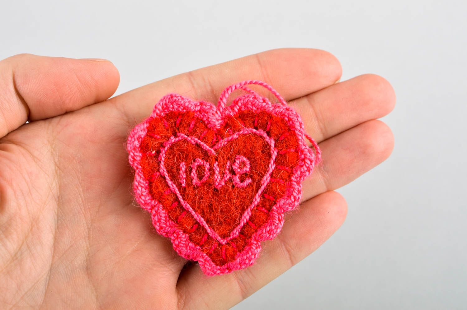 Llavero hecho a mano corazón rojo Love adorno de lana regalo original foto 5