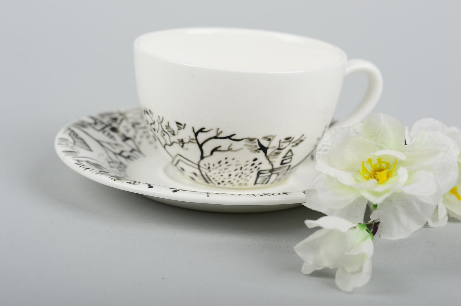 Кофейная чашка с блюдцем ручной работы кофейная посуда с росписью набор посуды фото 1