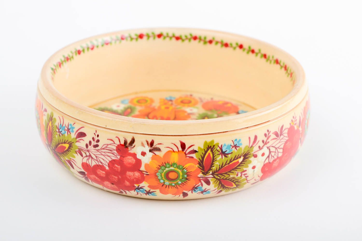Красивая тарелка ручной работы расписная посуда деревянная посуда кремовая фото 4