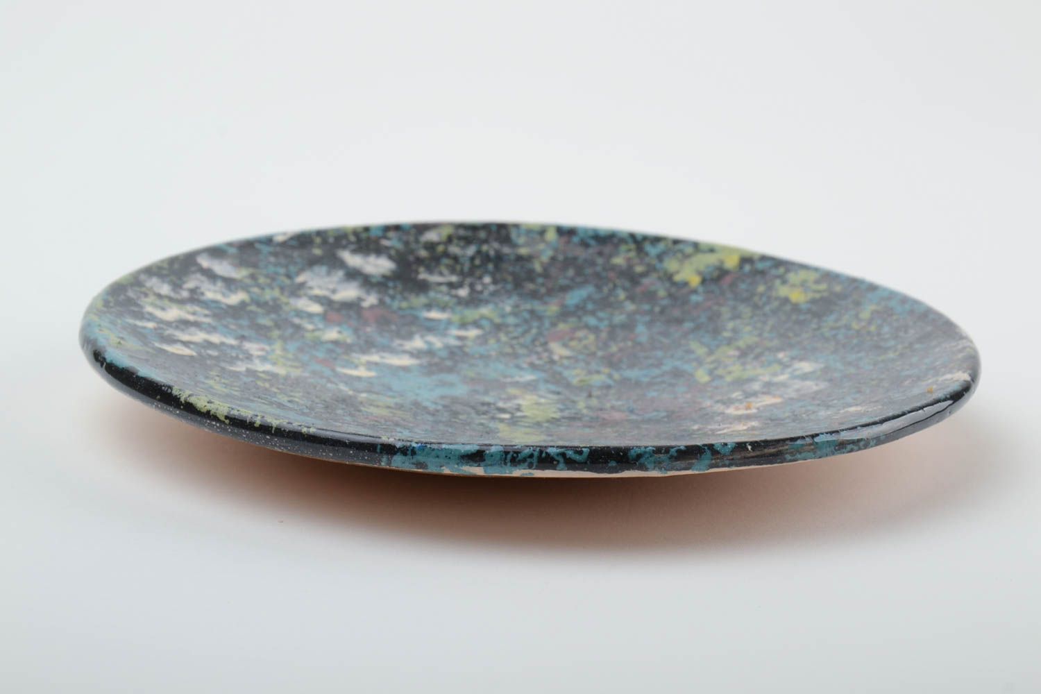 Handmade interior stylish ceramic saucer of unusual colors kitchen pottery photo 4