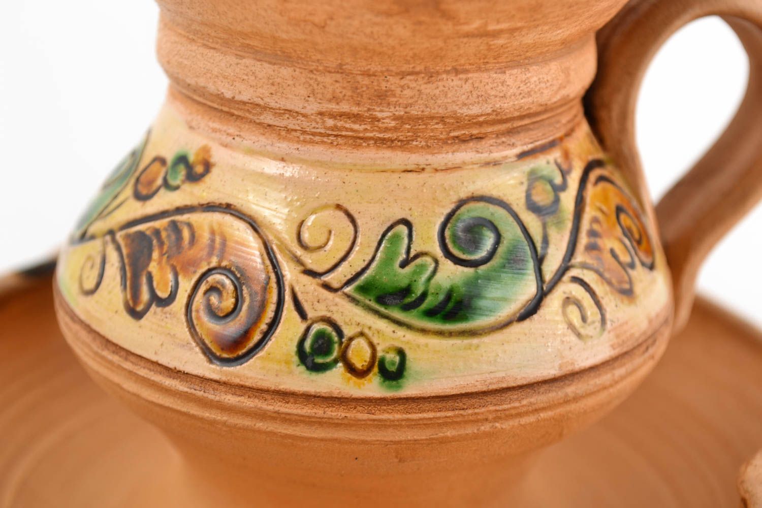 Bougeoir céramique fait main Bougeoir marron peint à motifs Décoration maison photo 2