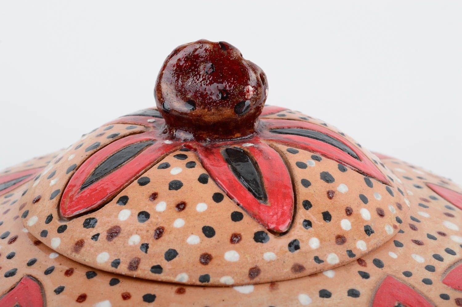 Handmade Keramik Topf mit Deckel originell bemalt Ton Geschirr Küchen Deko  foto 4
