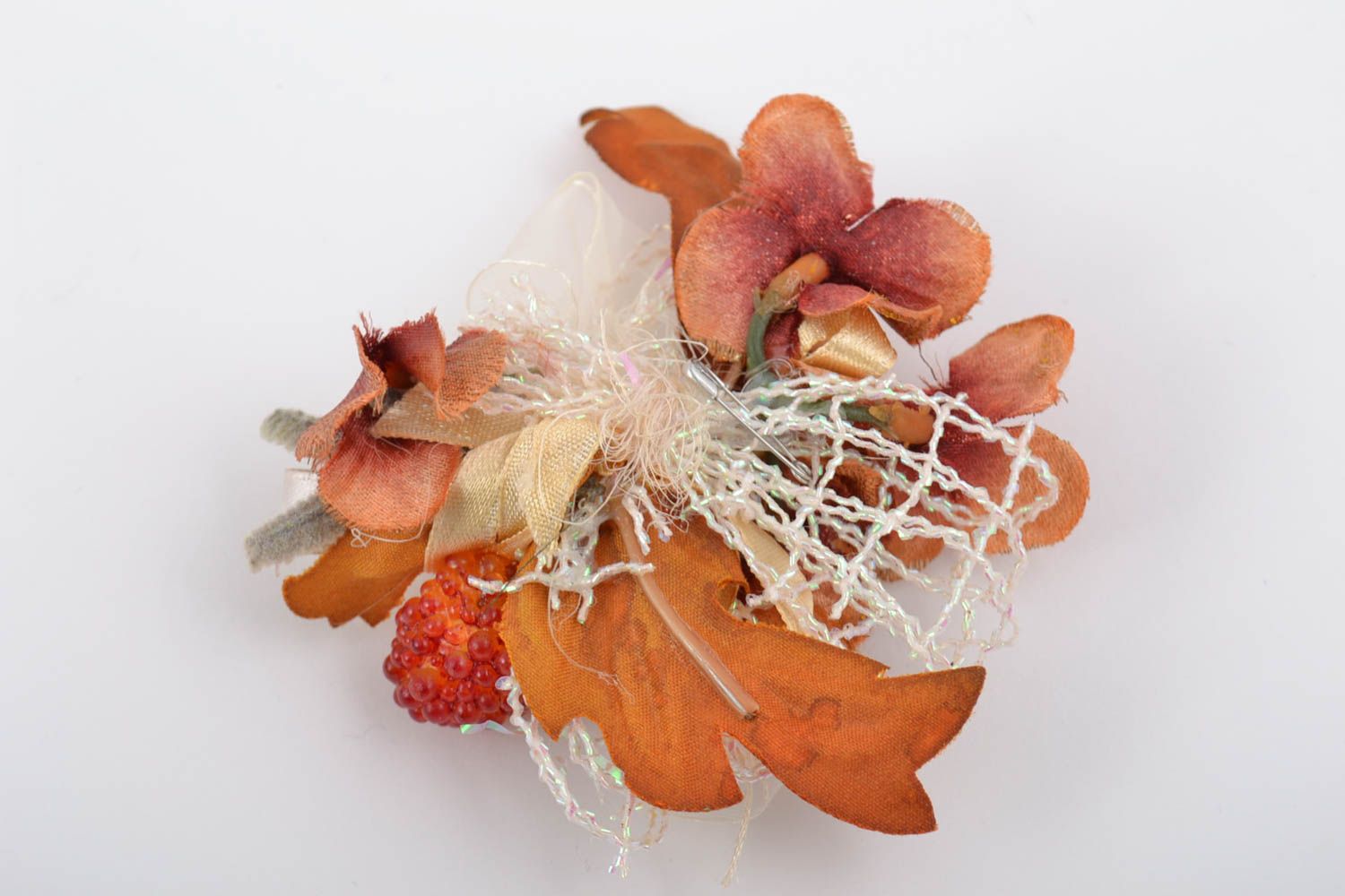 Fleur pour bijoux orange artificielle faite main originale jolie volumineuse photo 3
