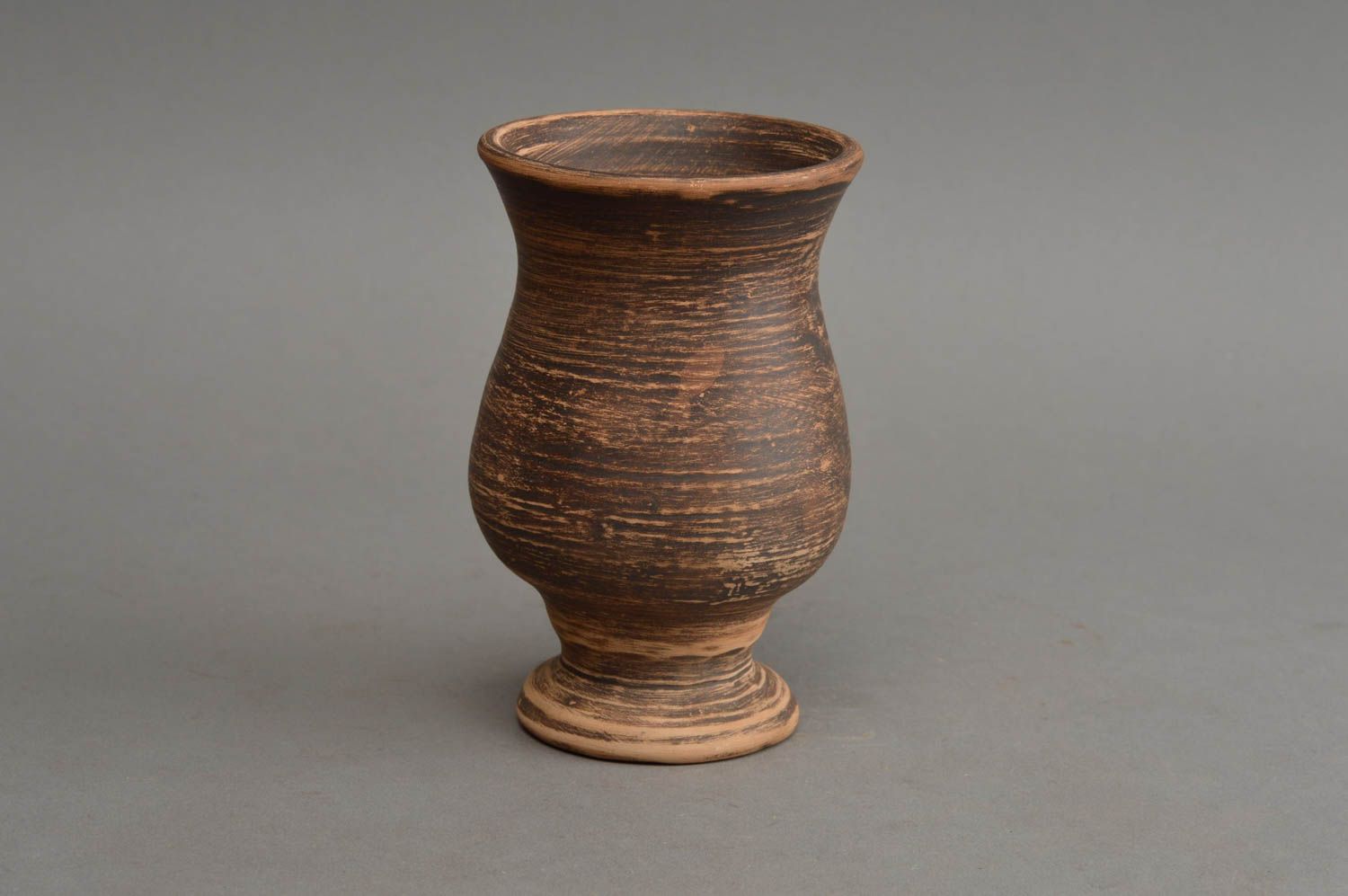Handmade dark brown ceramic goblet in ethnic style for wine 200 ml eco friendly photo 2