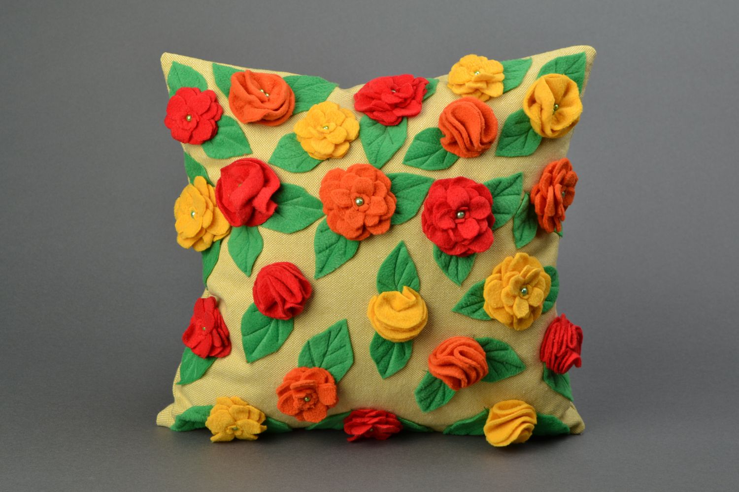 Beautiful handmade cushion with flowers photo 2