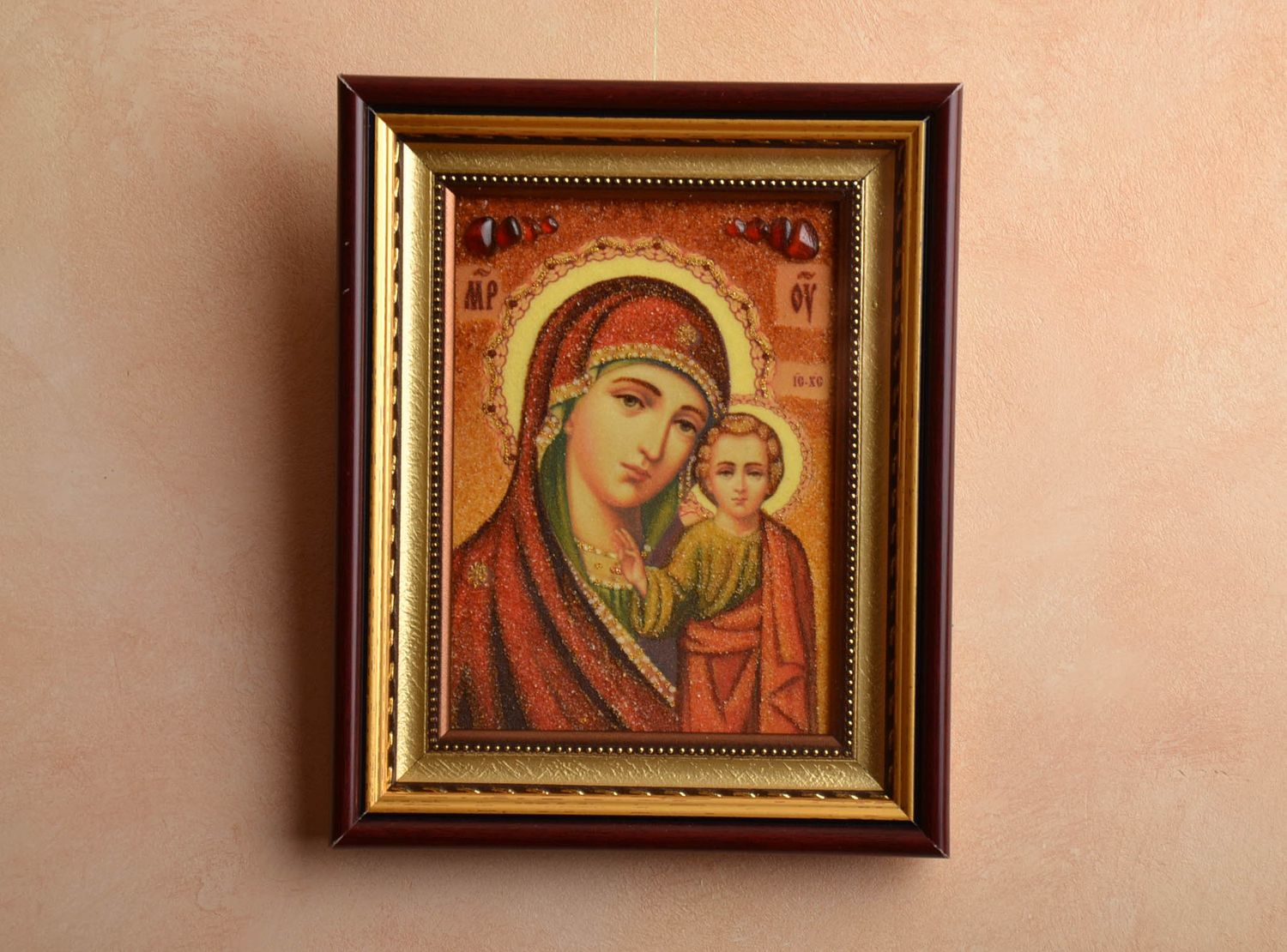 Reproducción de icono ortodoxo de Nuestra Señora con bebé Jesucristo foto 2