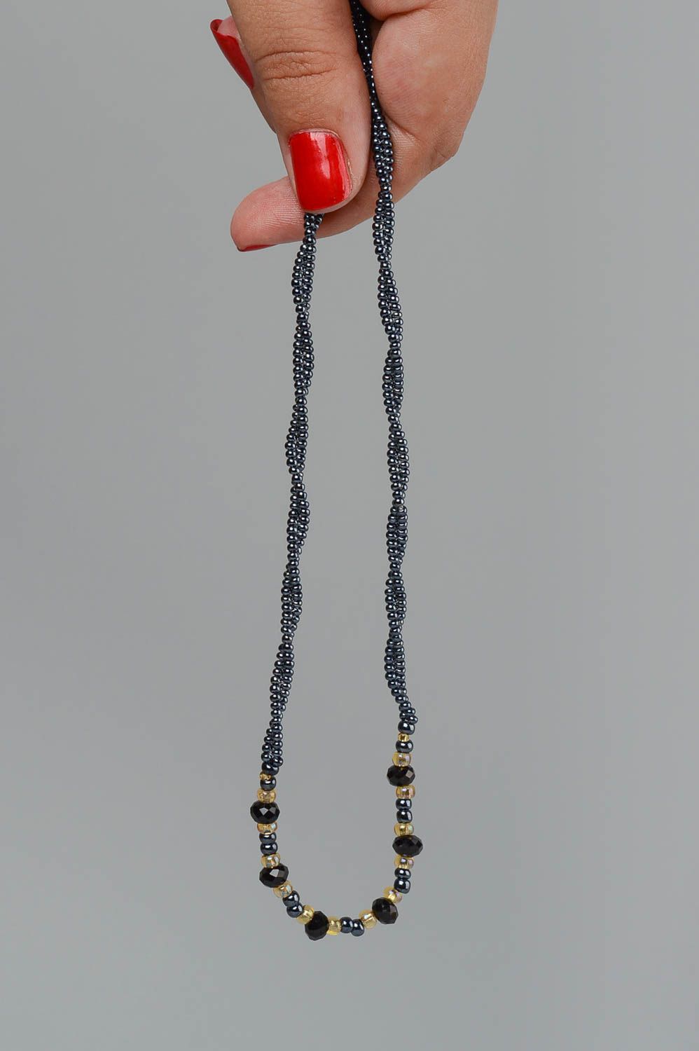 Колье из бисера украшение ручной работы ожерелье из бисера тонкое с хрусталем фото 5