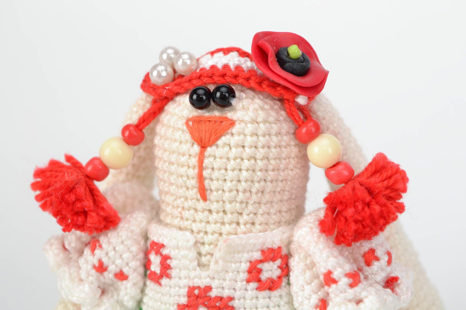 Nice small handmade crochet toy soft Hare Hutsul photo 4
