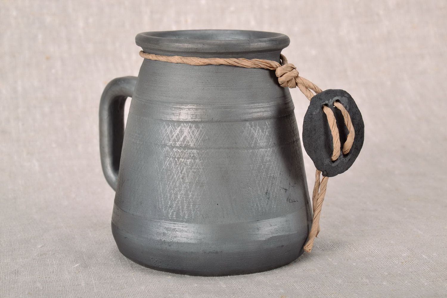 Large black smoked ceramic mug with handle photo 2