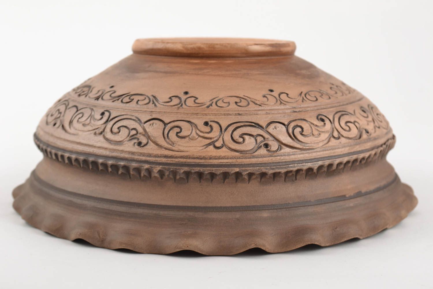 Beautiful handmade designer patterned clay bowl of brown color 2 l photo 4