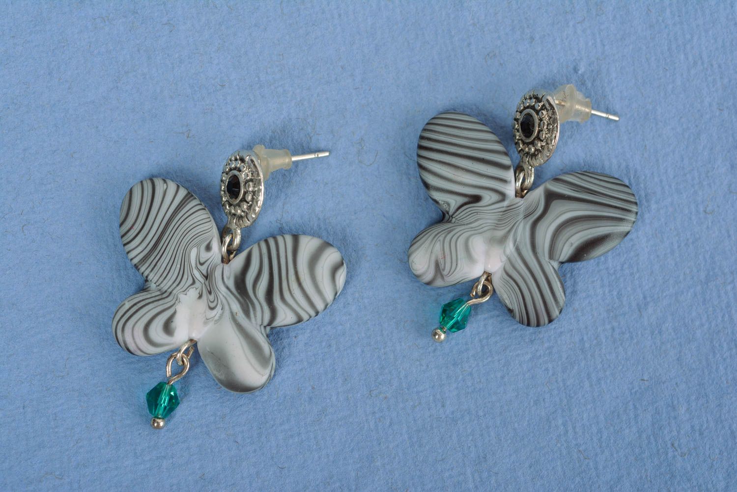 Stylish earrings made of polymer clay butterfly earrings handmade accessory photo 4