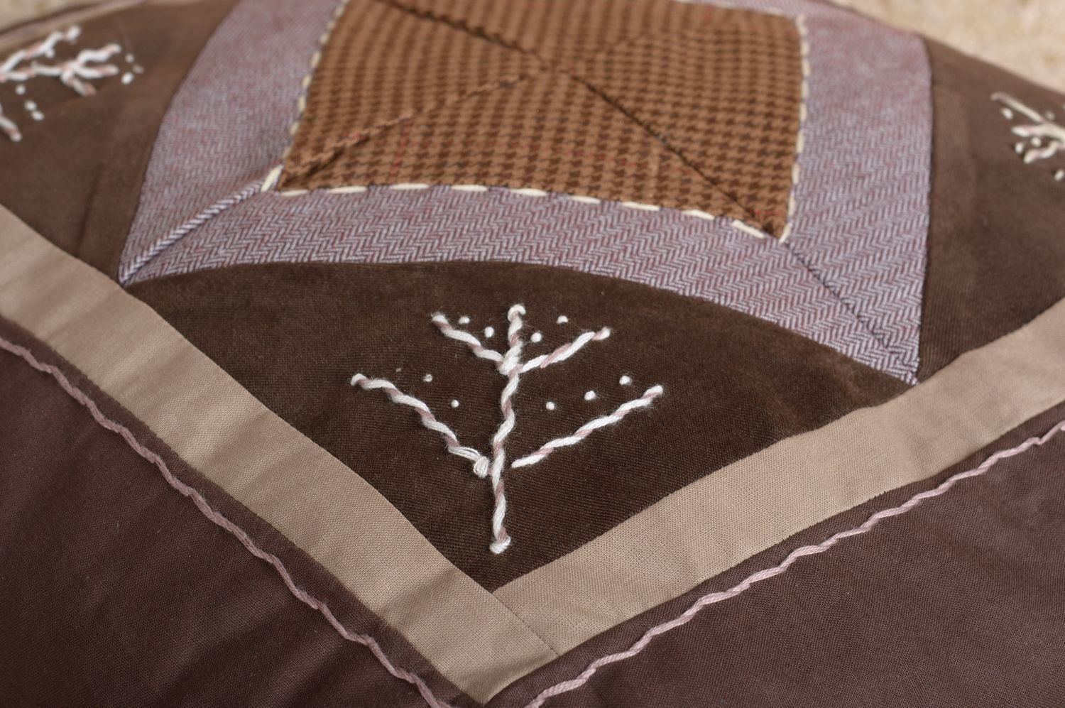 Handmade cotton brown pillow unusual designer sofa pillow interior decor photo 4