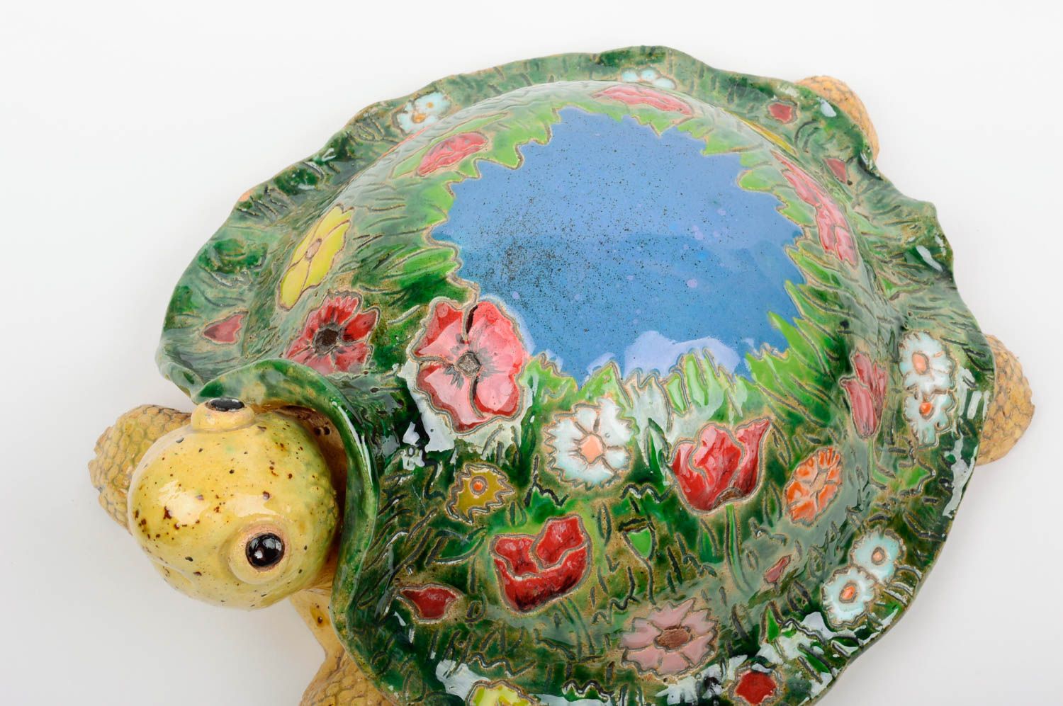 Керамическая статуэтка с росписью черепаха ручной работы авторская красивая фото 4