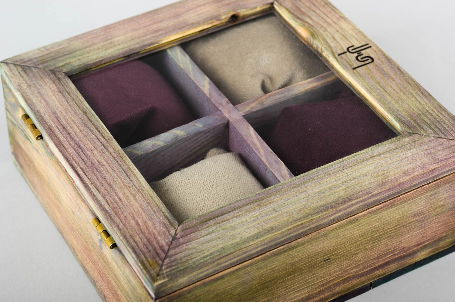 Boîte montres originale Boîte faite main Accessoire montres bois tissu verre photo 4
