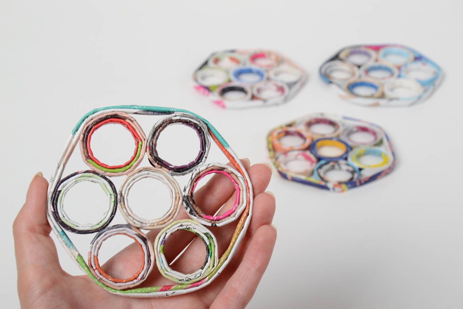 Salvamanteles de tazas de rollos de papel artesanales juego de 4 piezas foto 5