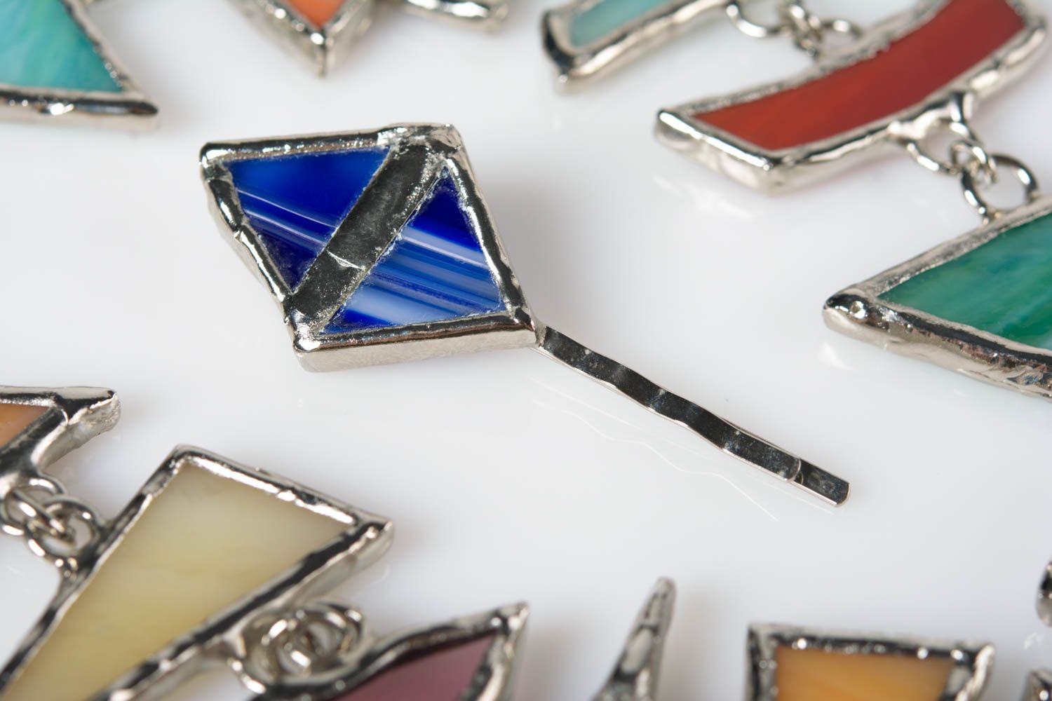 Handmade designer decorative metal hair pin with blue glass festive beautiful photo 1