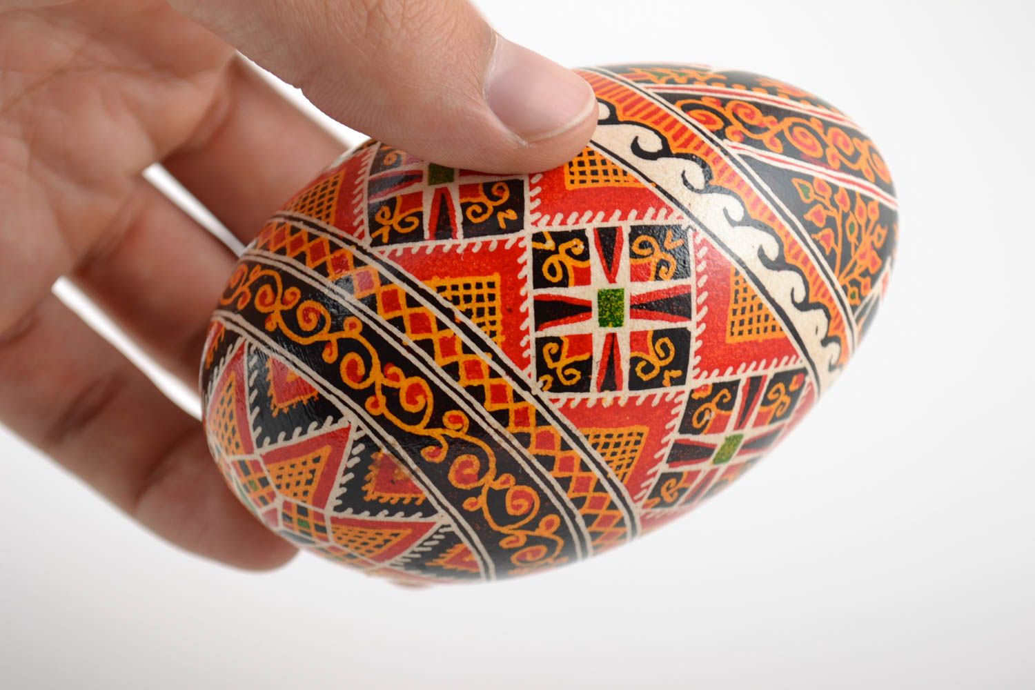 Handmade decorative Easter goose egg painted with acrylics in ethnic style photo 2