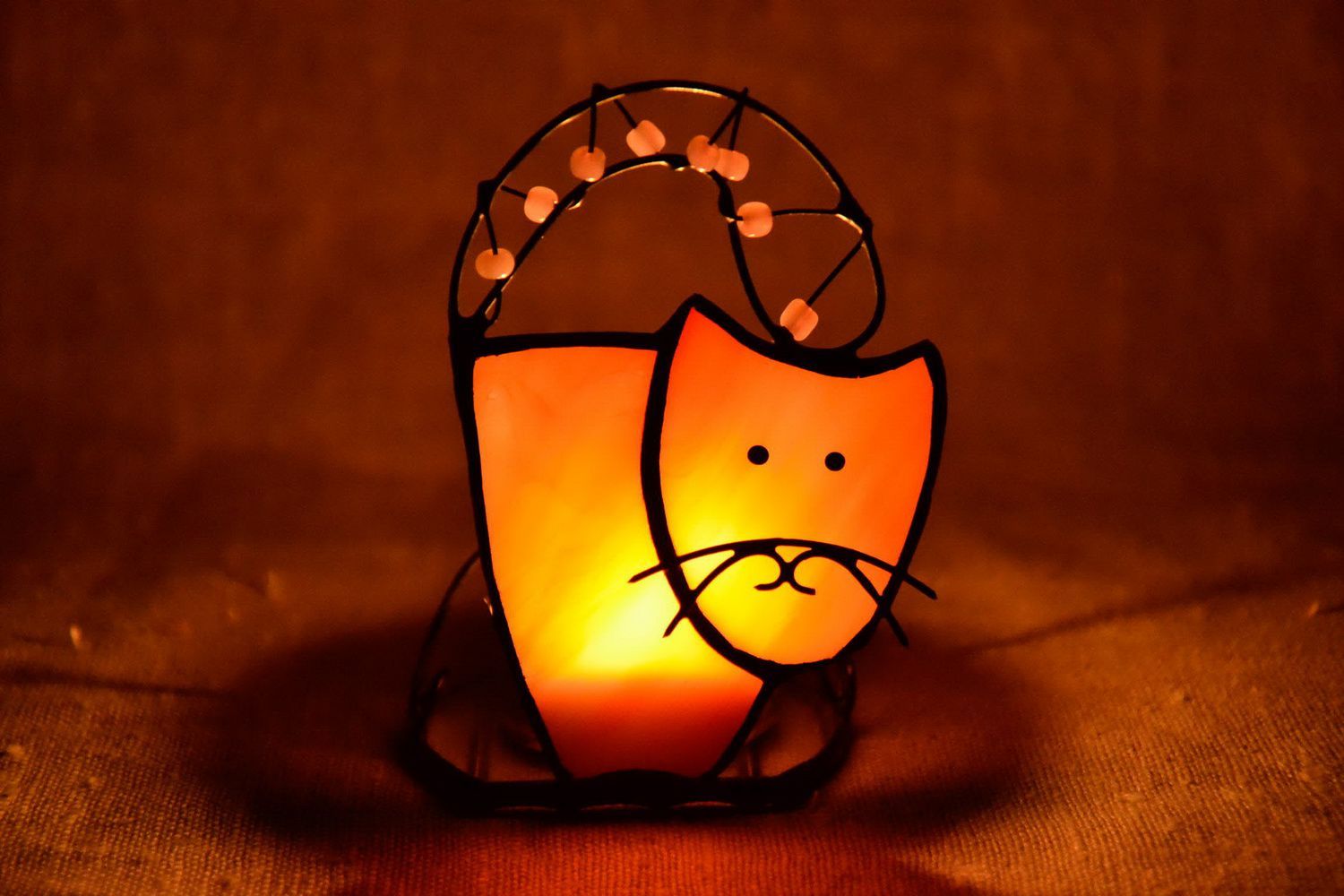 Kerzenhalter aus buntem Glas Katze  foto 2