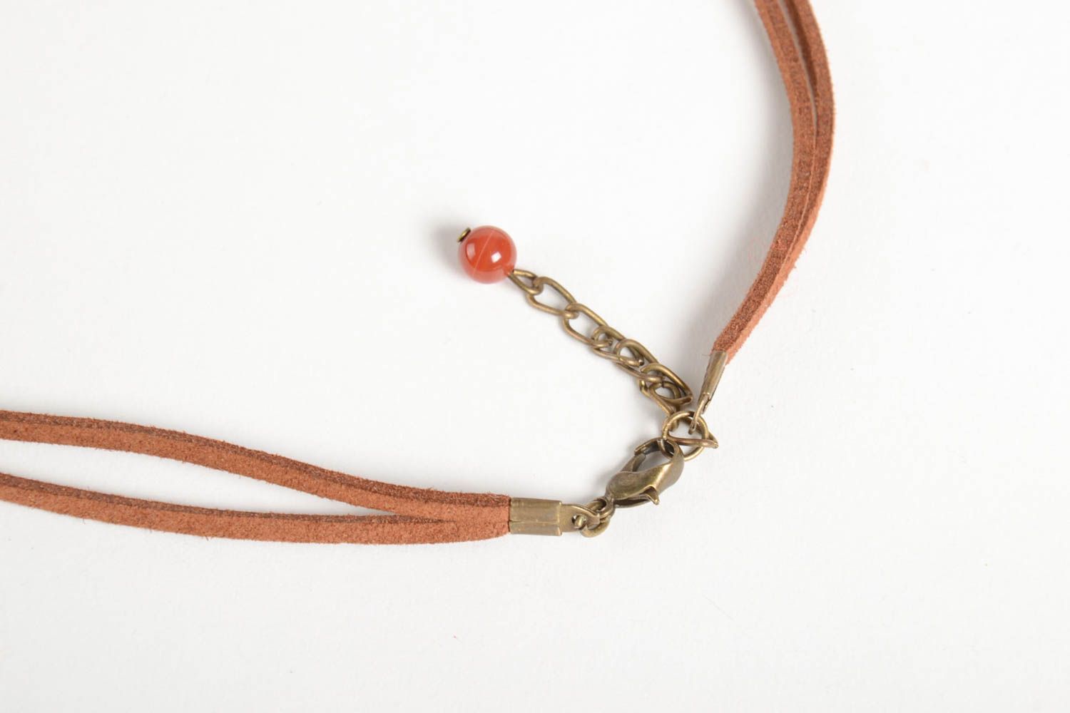 Ожерелье ручной работы колье с натуральными камнями коричневое модное колье фото 4