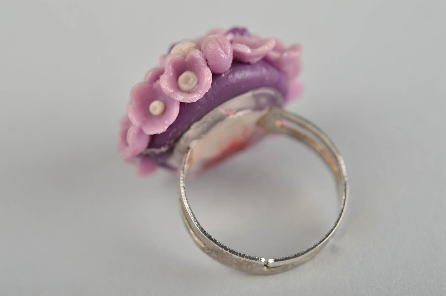 Bague fleurs Bijou fait main lilas en pâte polymère réglable Cadeau pour femme photo 6
