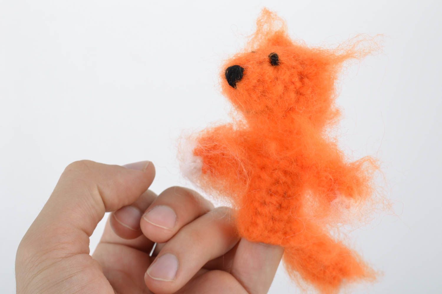 Handmade crocheted finger toy cute fox made of woolen threads present for child photo 2