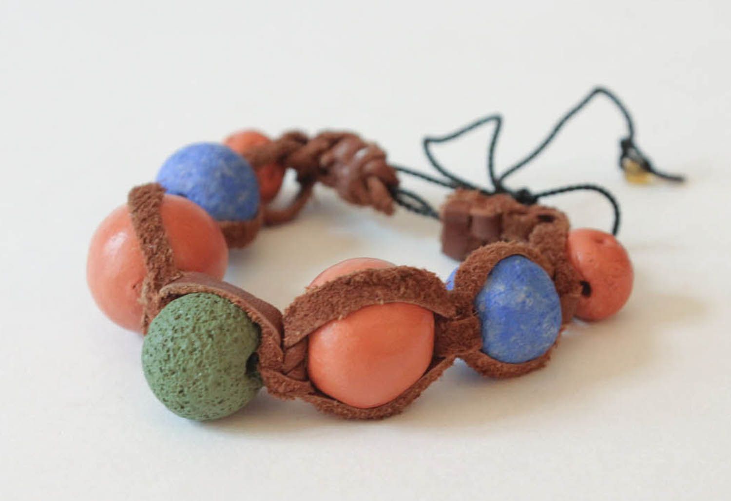 Bracelet made ​​of leather and polymer clay photo 2