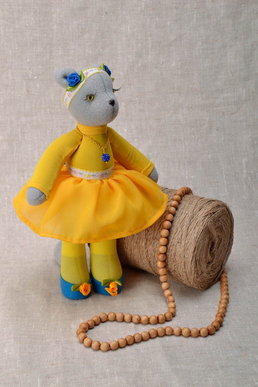 Soft toy Cat in yellow dress photo 5
